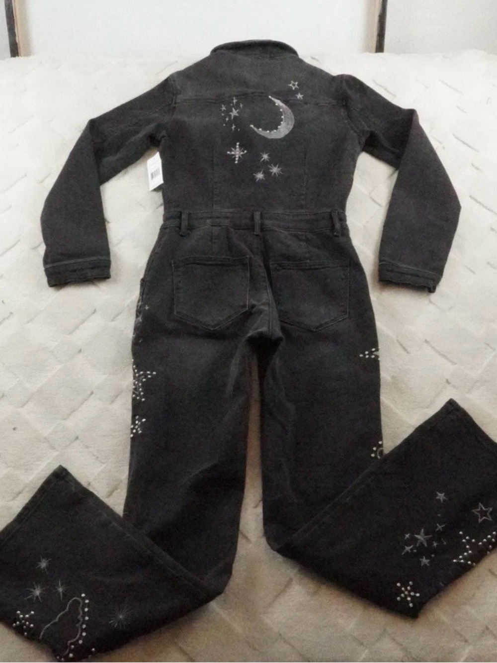 Drfitwood Celestial Jeweled Jumpsuit Womens Small Black Kick Flare Long Sleeve - Picture 15 of 16
